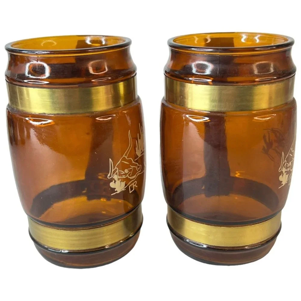 6 SiestaWare‎ Western Roundup Barrel Mug Wood Handle Wagon Wheel Skull CampFire